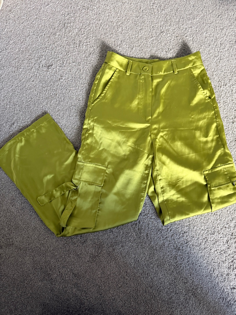 Sincerely Jules Lime Satin Cargo Pants